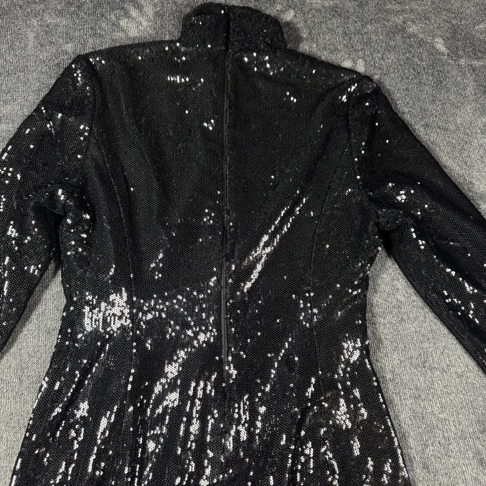L'ECOLE DES FEMMES Women's Size Large Black Sequin Turtleneck Zip Back Dress - Picture 13 of 16
